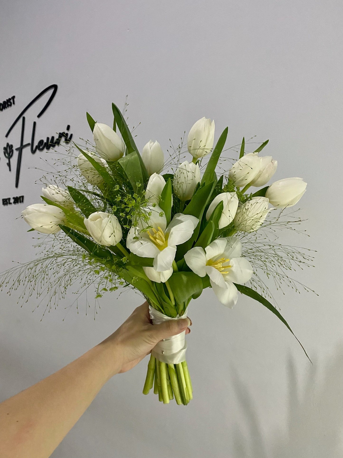 Tulip Bridal Bouquet (with greeneries)