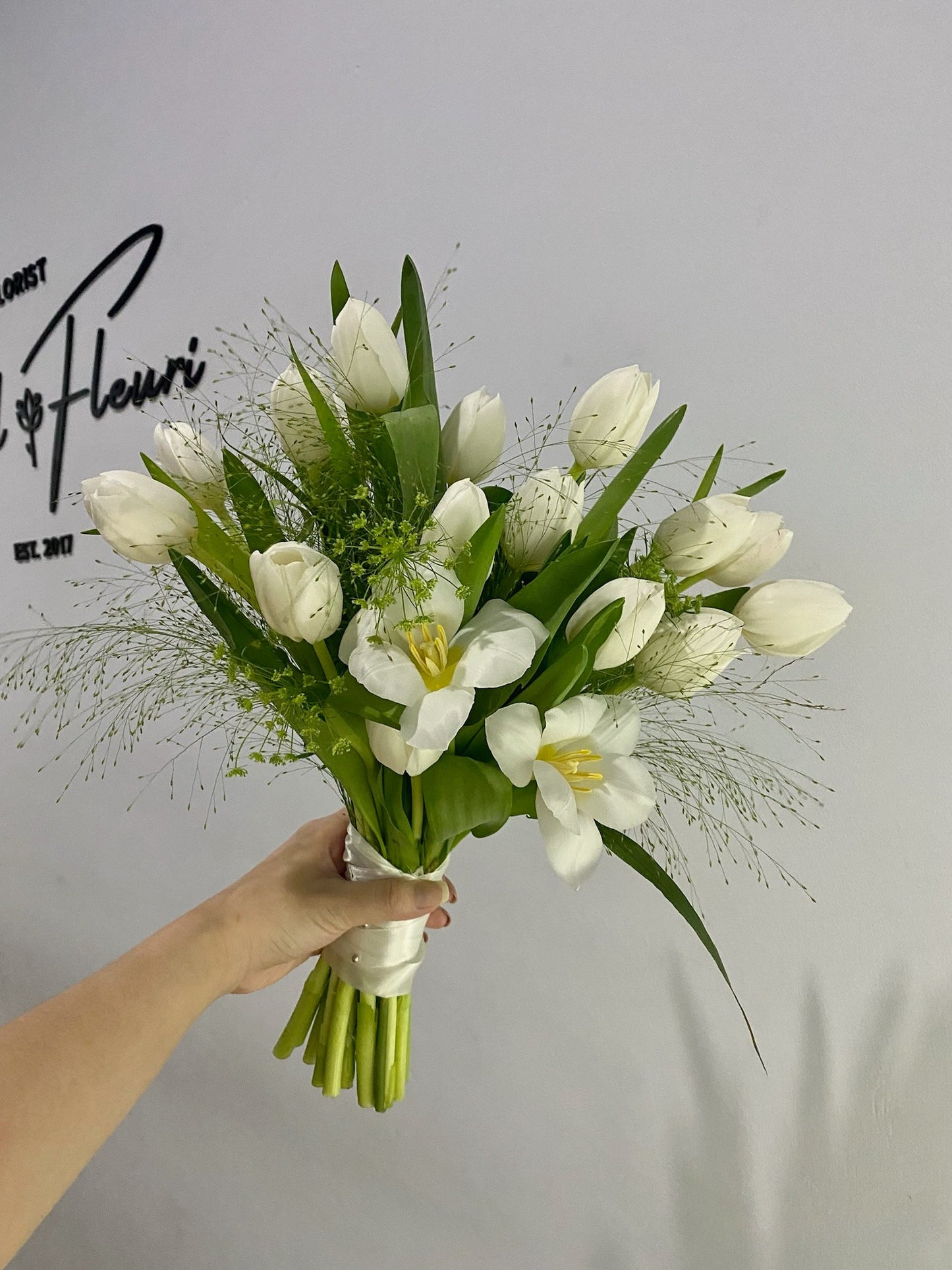 Tulip Bridal Bouquet (with greeneries)