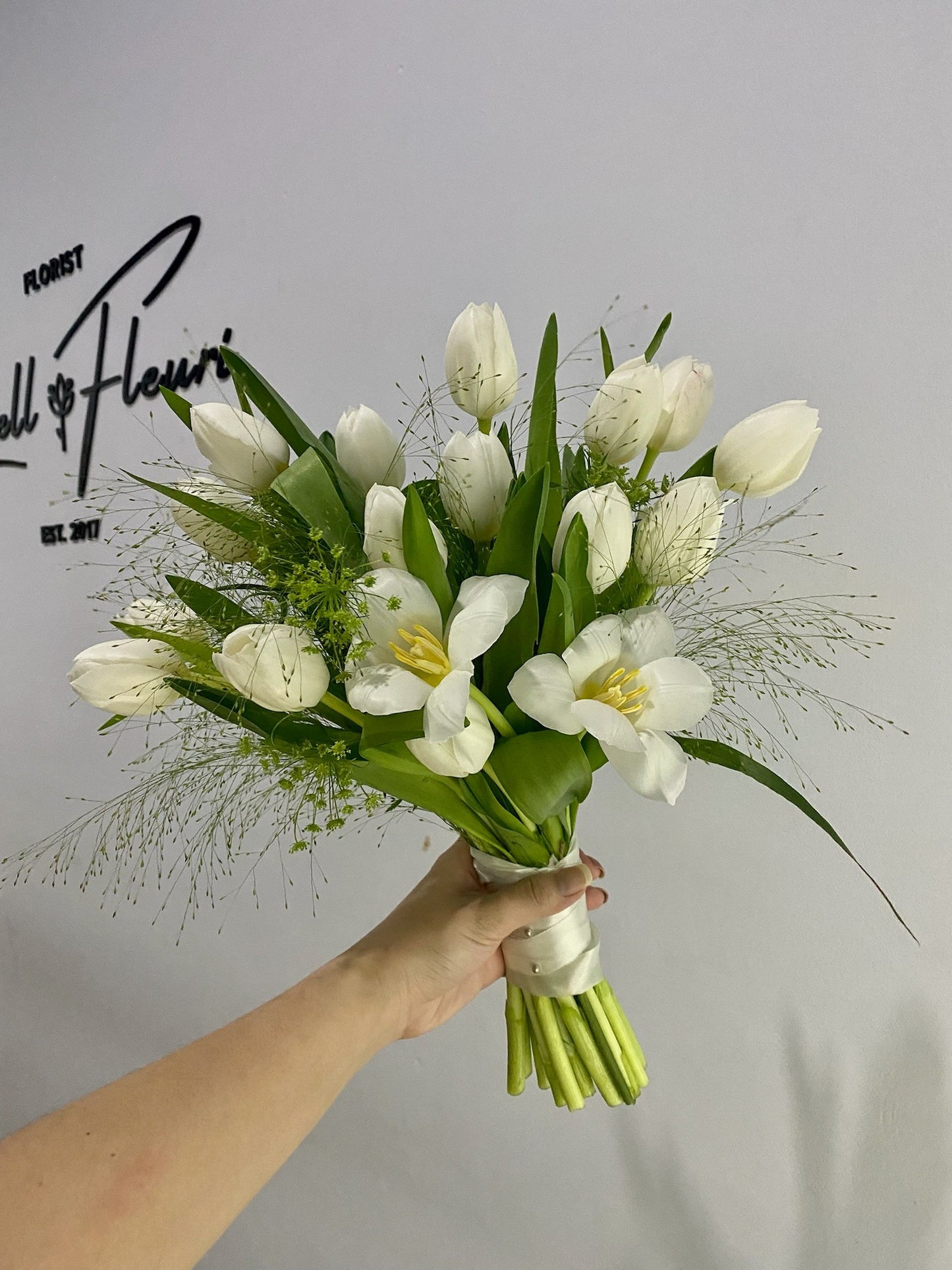 Tulip Bridal Bouquet (with greeneries)
